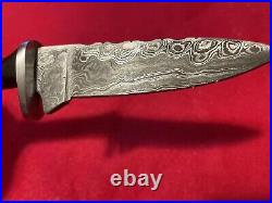Native American Style Beaded Sheath Damascus Steel Knife Antler Handle Handmade