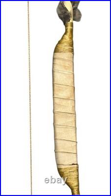 Native American Style Curved Wood Fur Bow Beaded Hide Wrap Handle Decorative