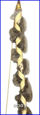 Native American Style Curved Wood Fur Bow Beaded Hide Wrap Handle Decorative