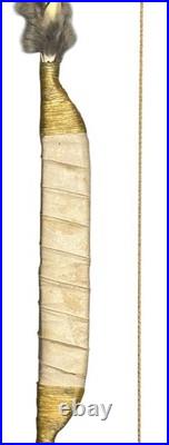 Native American Style Curved Wood Fur Bow Beaded Hide Wrap Handle Decorative