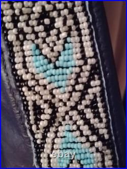 Native American Style Leather War Shirt Blue with Fringe Beaded size XL in GUC