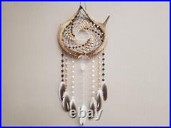 Native American-Style Whitetail Deer Antler Dream Catcher, Tiger's Eye, Quartz