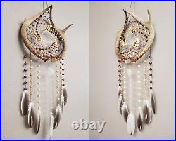 Native American-Style Whitetail Deer Antler Dream Catcher, Tiger's Eye, Quartz