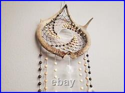 Native American-Style Whitetail Deer Antler Dream Catcher, Tiger's Eye, Quartz