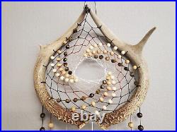 Native American-Style Whitetail Deer Antler Dream Catcher, Tiger's Eye, Quartz