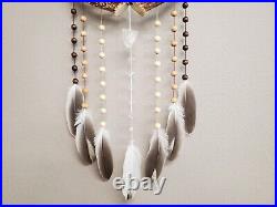 Native American-Style Whitetail Deer Antler Dream Catcher, Tiger's Eye, Quartz