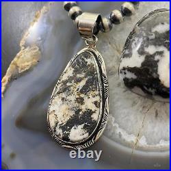 Native American Teardrop White Buffalo Sterling Silver Unisex Pendant