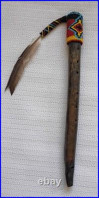 Native American Tribal Beaded Flute Vintage Handmade 13