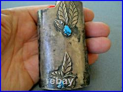 Native American Turquoise Nuggets Sterling Silver Leaves Table Lighter Holder