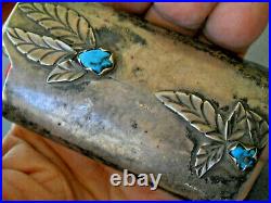 Native American Turquoise Nuggets Sterling Silver Leaves Table Lighter Holder