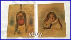 Native American Two Strike Sioux Lacota Chief Original painting On Tree Bark