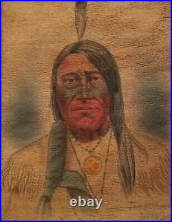 Native American Two Strike Sioux Lacota Chief Original painting On Tree Bark