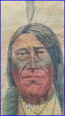 Native American Two Strike Sioux Lacota Chief Original painting On Tree Bark