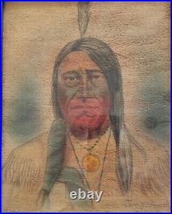 Native American Two Strike Sioux Lacota Chief Original painting On Tree Bark