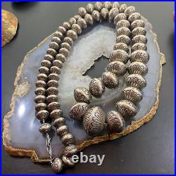 Native American Vintage Silver Graduated Handmade Navajo Pearl Bead Necklace 32