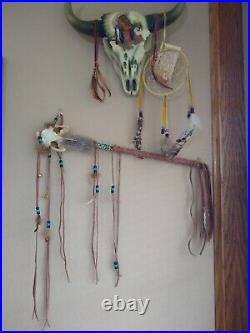 Native American Wall Decor Medicine Stick and Horns with Dream Catcher