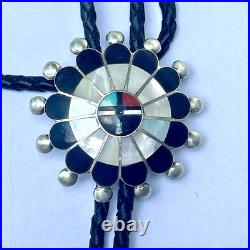 Native American Western Zuni Signed Bolo Pauline Lonjose VTG Sterling Silver MOP