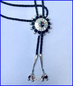 Native American Western Zuni Signed Bolo Pauline Lonjose VTG Sterling Silver MOP