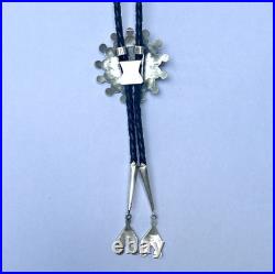 Native American Western Zuni Signed Bolo Pauline Lonjose VTG Sterling Silver MOP