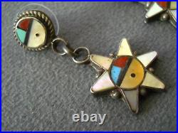 Native American Zuni Multi-Stone Zia Sunface Star Inlay Sterling Silver Earrings