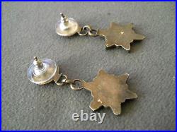 Native American Zuni Multi-Stone Zia Sunface Star Inlay Sterling Silver Earrings