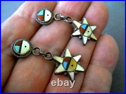 Native American Zuni Multi-Stone Zia Sunface Star Inlay Sterling Silver Earrings