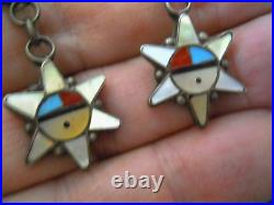 Native American Zuni Multi-Stone Zia Sunface Star Inlay Sterling Silver Earrings