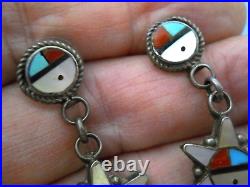 Native American Zuni Multi-Stone Zia Sunface Star Inlay Sterling Silver Earrings