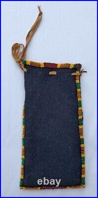 Native American inspired Beaded Black Wool Pouch Sioux style inspired