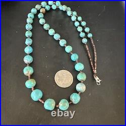 Native Navajo 30 Turquoise Shell Heishi Sterling Silver Bead Necklace 15087