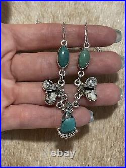 Native Southwest Sterling SilverWhite Buffalo Green Turquoise Cluster Necklace