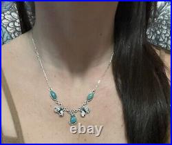 Native Southwest Sterling SilverWhite Buffalo Green Turquoise Cluster Necklace