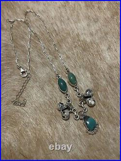 Native Southwest Sterling SilverWhite Buffalo Green Turquoise Cluster Necklace