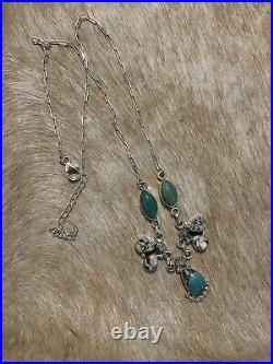 Native Southwest Sterling SilverWhite Buffalo Green Turquoise Cluster Necklace