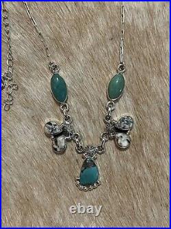 Native Southwest Sterling SilverWhite Buffalo Green Turquoise Cluster Necklace