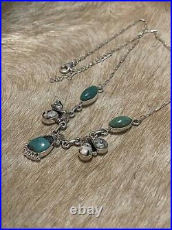 Native Southwest Sterling SilverWhite Buffalo Green Turquoise Cluster Necklace