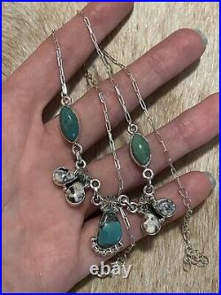 Native Southwest Sterling SilverWhite Buffalo Green Turquoise Cluster Necklace