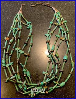 Native american indian 6 strand turquoise necklace with carved spirit animals