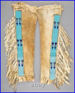 Natives American Suede Leather Cowboy Sioux Indian Beaded Hide Leggings L706