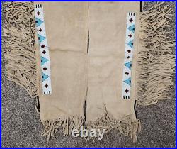 Natives American Suede Leather Cowboy Sioux Indian Beaded Leggings L709