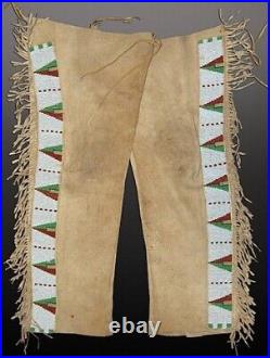 Natives American Suede Leather Cowboy Sioux Indian Beaded Leggings L709