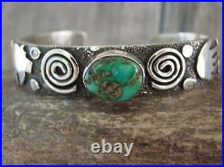 Navajo 1/2 Sterling Silver & Turquoise Petroglyph Bracelet Signed Alex Sanchez