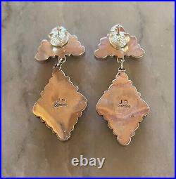 Navajo Coral Sterling Dangle Earrings-Signed