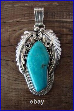 Navajo Hand Stamped Silver Turquoise Pendant -Davey Morgan