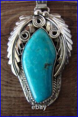 Navajo Hand Stamped Silver Turquoise Pendant -Davey Morgan
