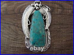 Navajo Hand Stamped Sterling Silver Turquoise Pendant -Davey Morgan