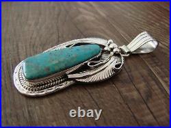 Navajo Hand Stamped Sterling Silver Turquoise Pendant -Davey Morgan