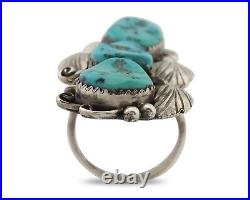 Navajo Handmade Ring 925 Silver Hand Cut Turquoise Native Artist C. 80's