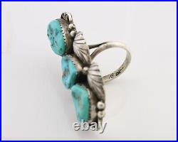 Navajo Handmade Ring 925 Silver Hand Cut Turquoise Native Artist C. 80's