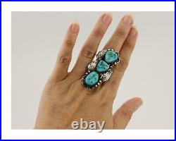 Navajo Handmade Ring 925 Silver Hand Cut Turquoise Native Artist C. 80's